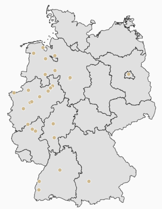 Karte der êzîdischen Mitgliedsvereine in Deutschland